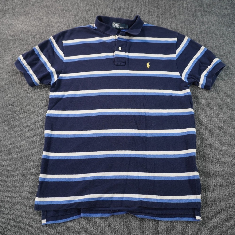 Polo Ralph Lauren Polo Shirt Mens Large Navy Blue Striped Short Sleeve Cotton